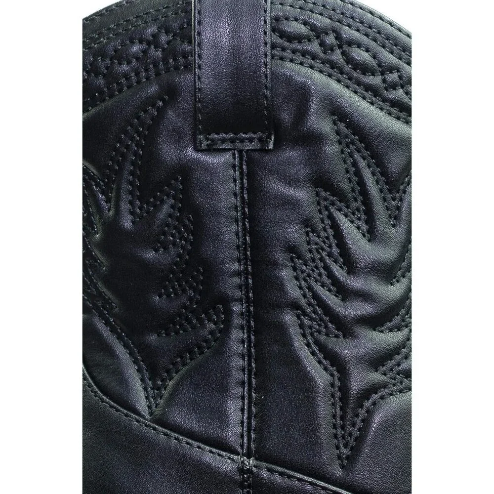 Women's Black Western Cowgirl Stitched Mid Calf Ankle Boots Side Zipper